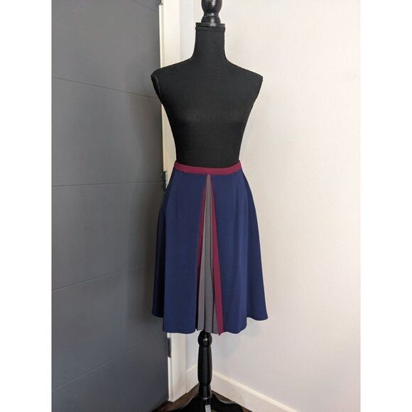 Reiss Navy and Burgundy A-Line Skirt - Picture 1 of 9
